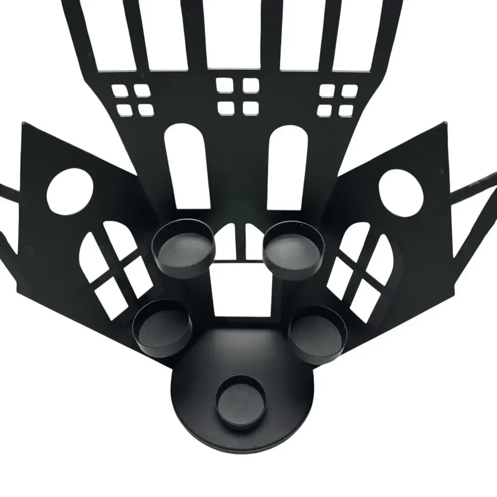 Black Metal Gothic Academy Haunted House Tealight Candle Holder Halloween Decor